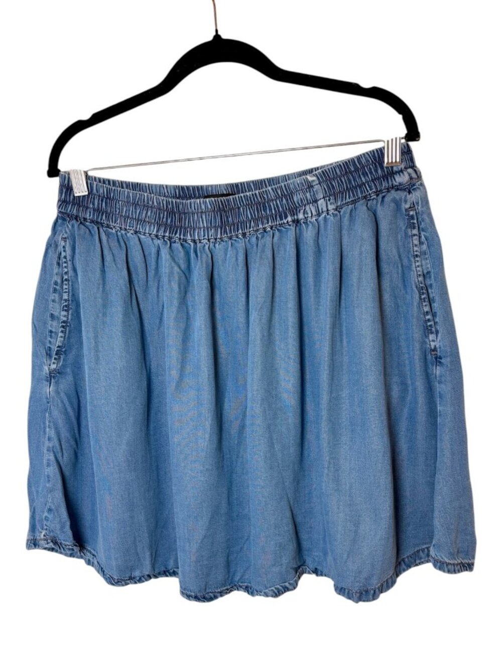 Forever 21 Plus Blue Denim Chambray Skater Skirt Boho Western Size XL